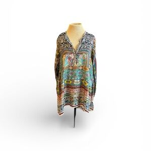 Johnny Was 100% Silk Multicolor Patterned Tunic